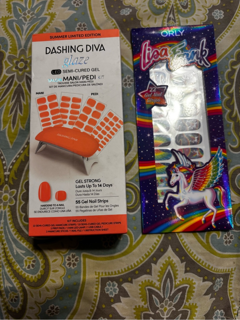 Dashing Diva Glaze Orange Gel Nail Strips + Orly Lisa Frank nail strips